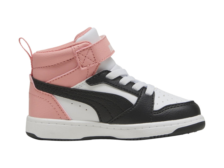 Tenis PUMA Rebound V6 Mid Blanco y Rosa para Niña