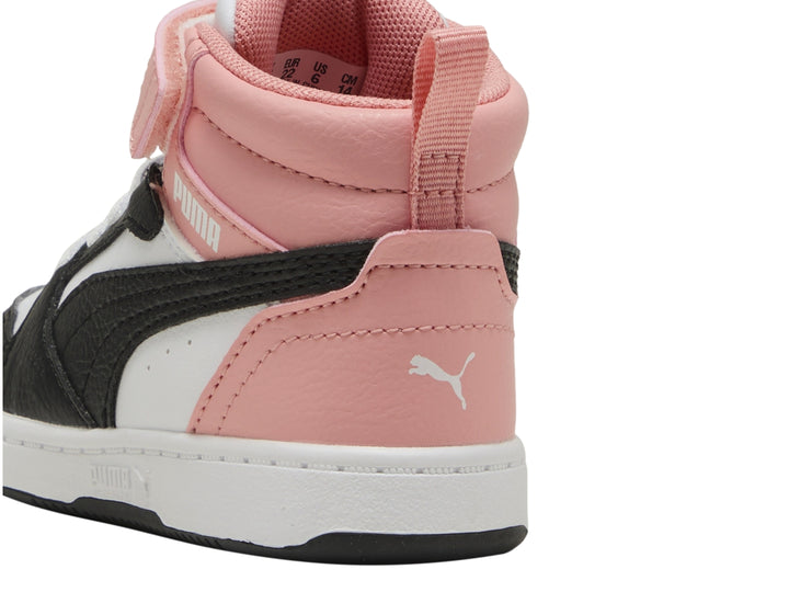 Tenis PUMA Rebound V6 Mid Blanco y Rosa para Niña