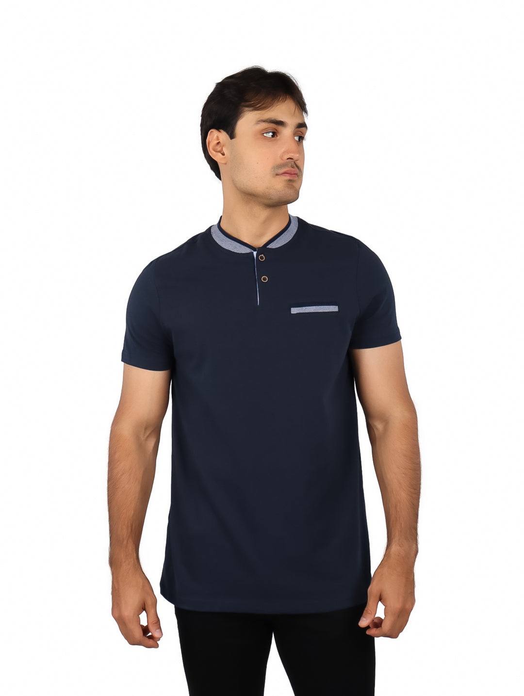 Playera G.American Cuello Henley Azul Marino para Hombre