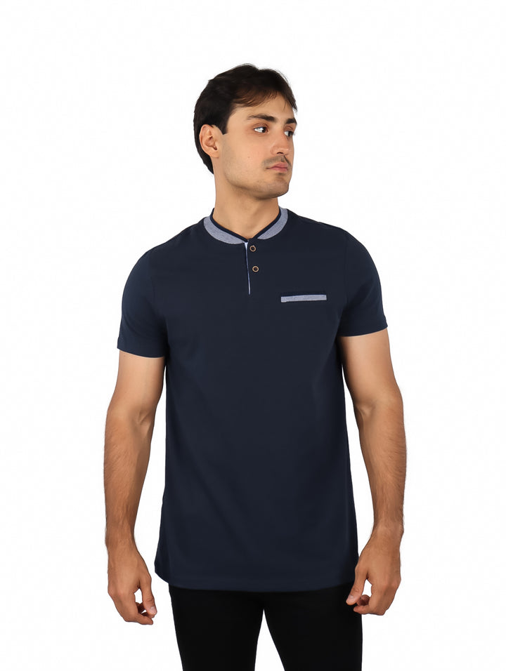 Playera G.American Cuello Henley Azul Marino para Hombre