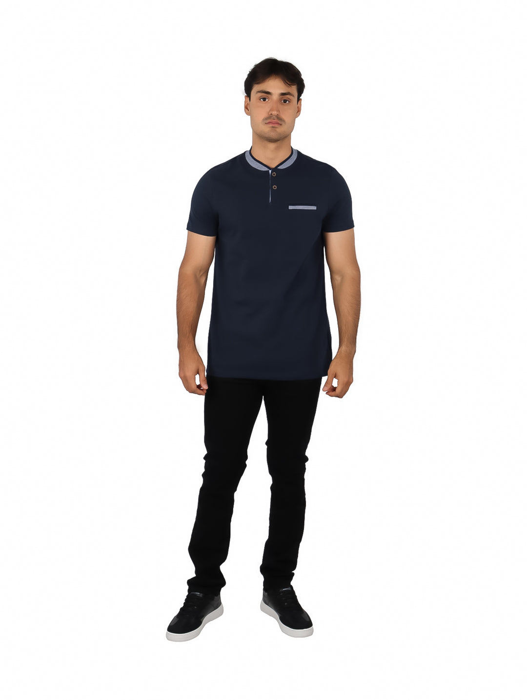 Playera G.American Cuello Henley Azul Marino para Hombre