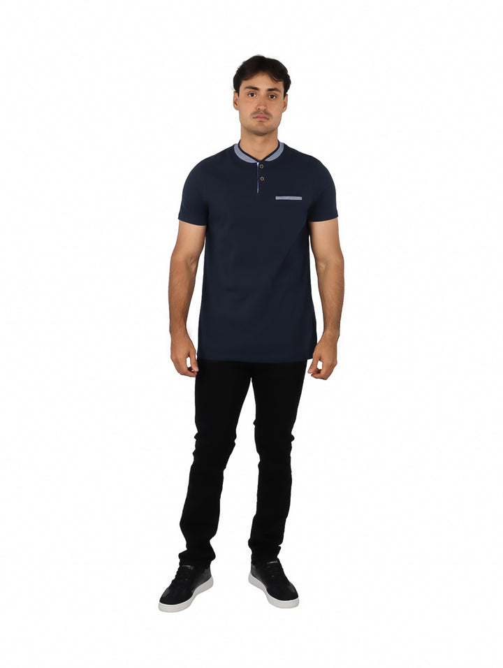 Playera G.American Cuello Henley Azul Marino para Hombre