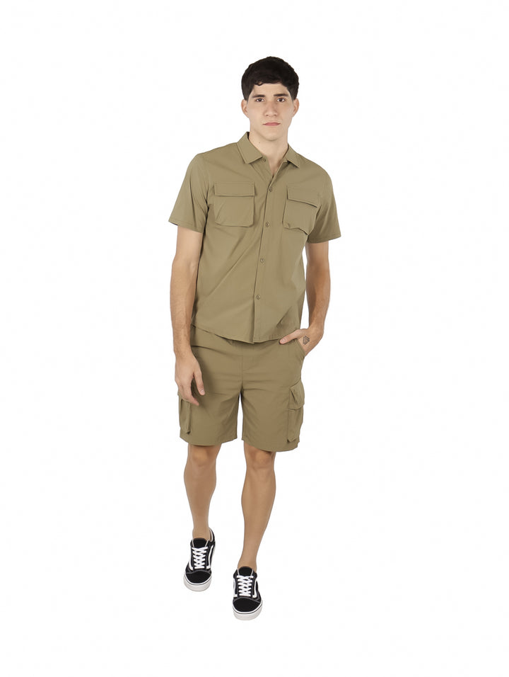 Conjunto Giovanni Gali Camisa y Short Cargo Khaki para Hombre