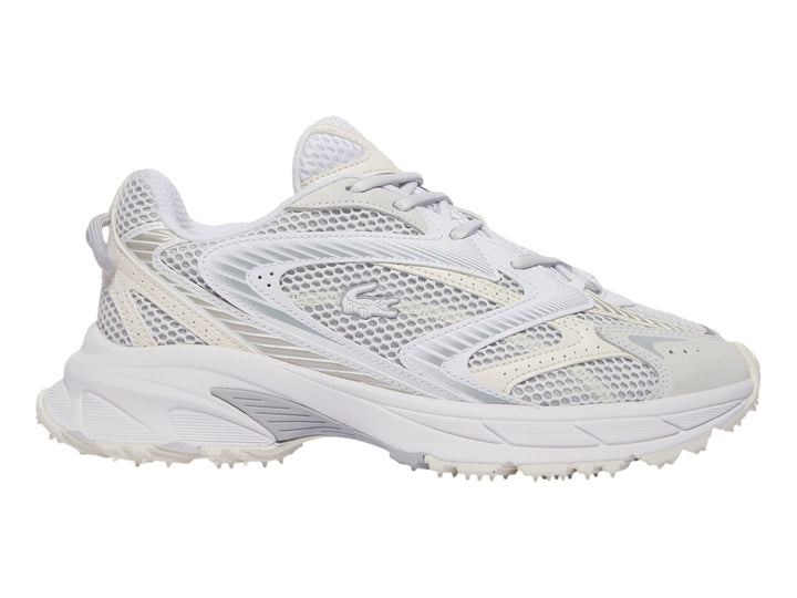 Tenis deportivos Lacoste Neo Shot en color blanco y blanco roto con diseño de malla y suela robusta.