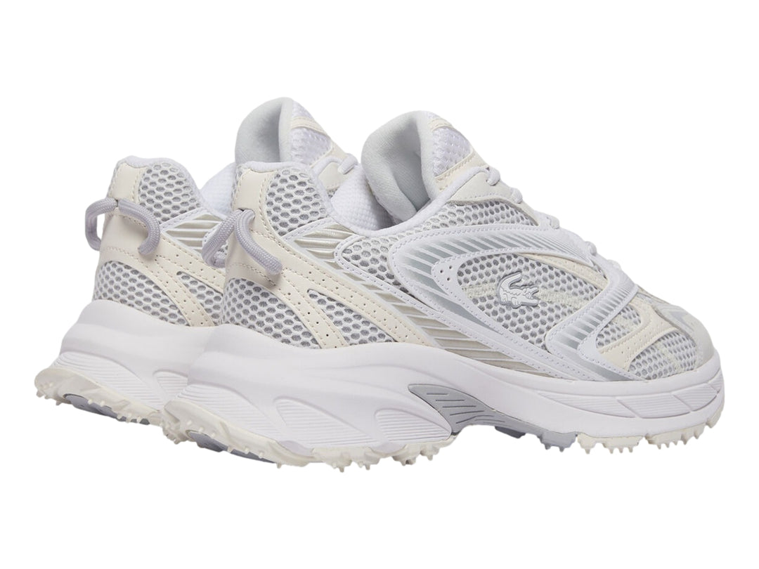 Tenis deportivos Lacoste Neo Shot en color blanco y blanco roto con diseño de malla y suela robusta.