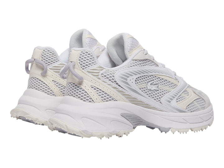 Tenis deportivos Lacoste Neo Shot en color blanco y blanco roto con diseño de malla y suela robusta.