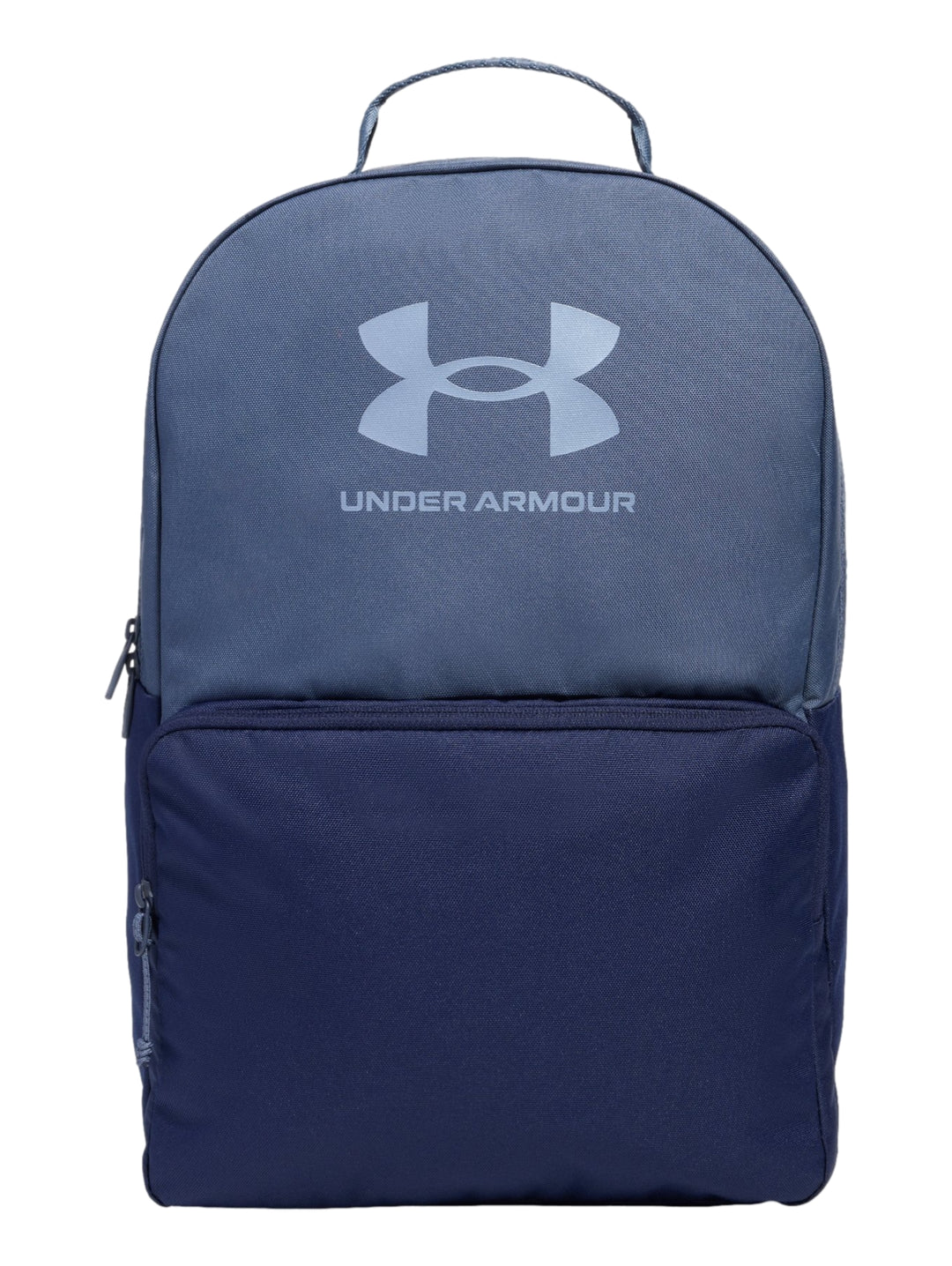 Mochila Under Armour de dos tonos: gris azulado en la parte superior y azul marino en la inferior.