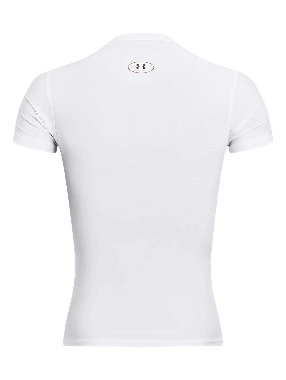 Hombre vistiendo camiseta de compresión blanca de manga corta marca Under Armour.