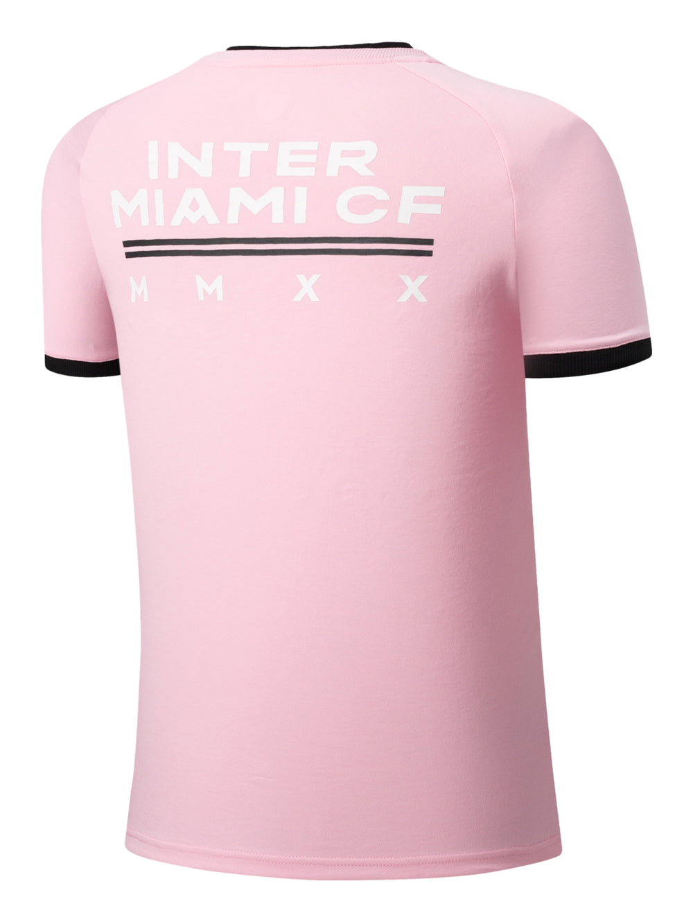Playera deportiva color rosa con detalles en negro en cuello y mangas, incluye logo circular y texto Miami.