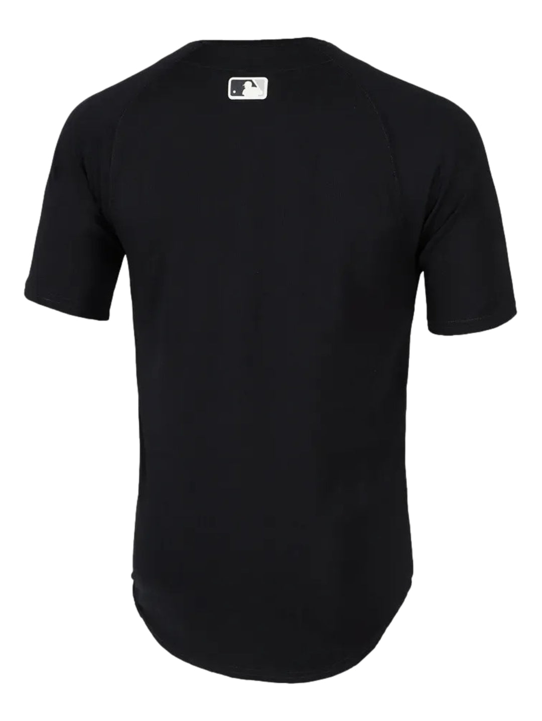 Jersey de béisbol Nike color negro con logotipo de los New York Yankees en blanco y botones frontales.