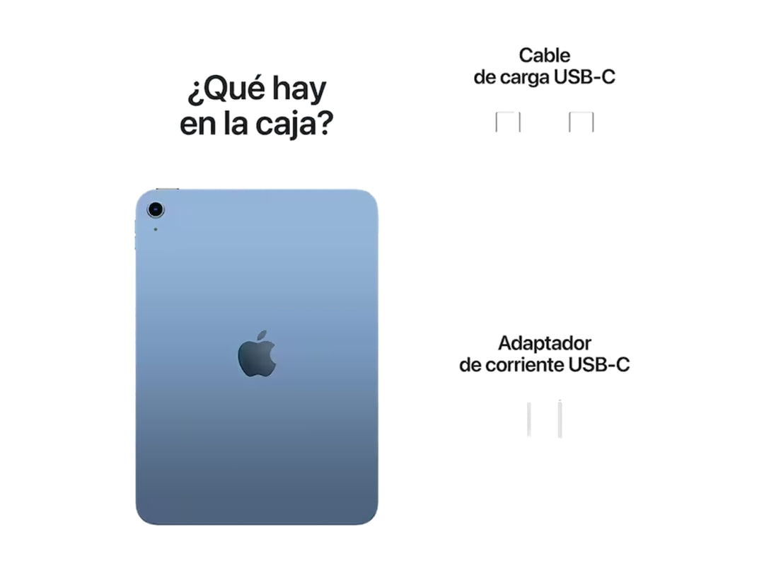 Tablet Apple iPad de color azul con pantalla encendida mostrando fondo colorido y bordes negros.