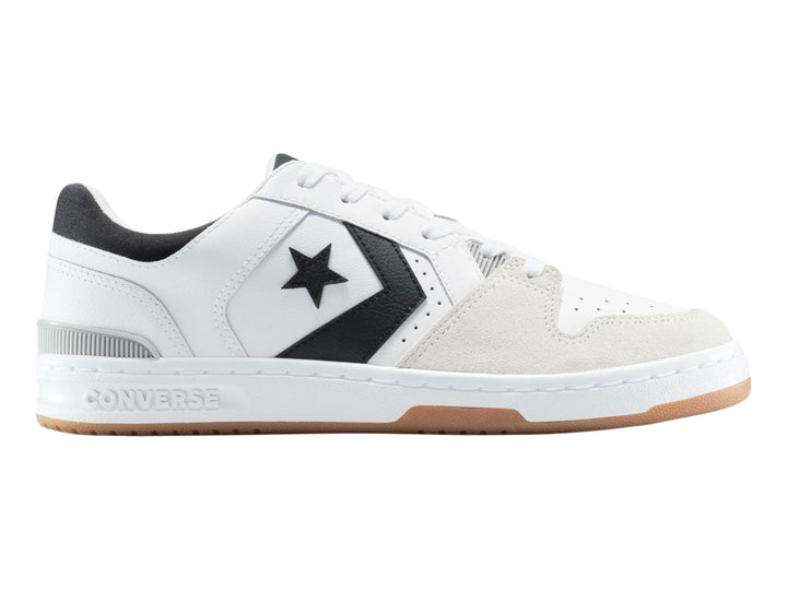 Tenis Converse Lifestyle 1998 en colores blanco, negro y gris con suela color caramelo.