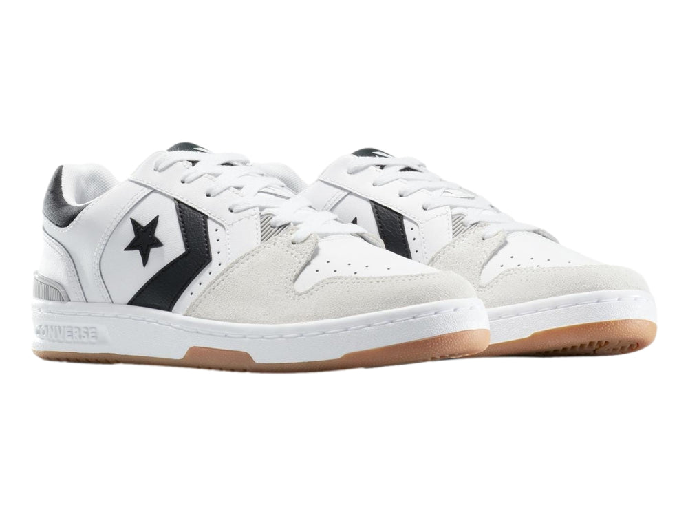 Tenis Converse Lifestyle 1998 en colores blanco, negro y gris con suela color caramelo.