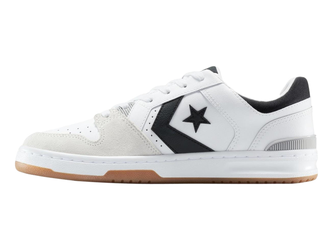 Tenis Converse Lifestyle 1998 en colores blanco, negro y gris con suela color caramelo.