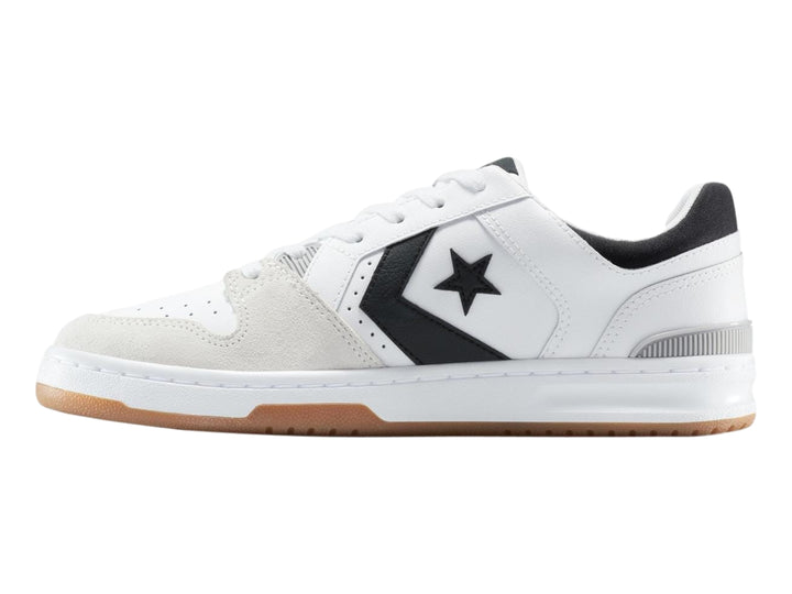 Tenis Converse Lifestyle 1998 en colores blanco, negro y gris con suela color caramelo.