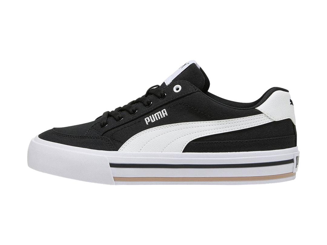 Tenis PUMA Court Classic Vulc en color negro con suela y detalles en blanco.