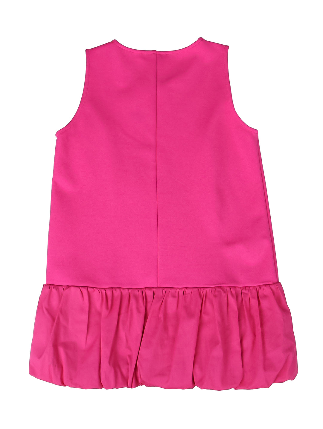 Vestido color fucsia para niña, sin mangas y con falda plisada.