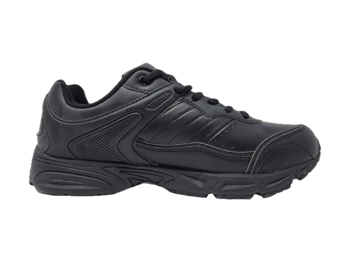 Tenis deportivos FILA en color negro total con suela robusta y cierre de cordones.