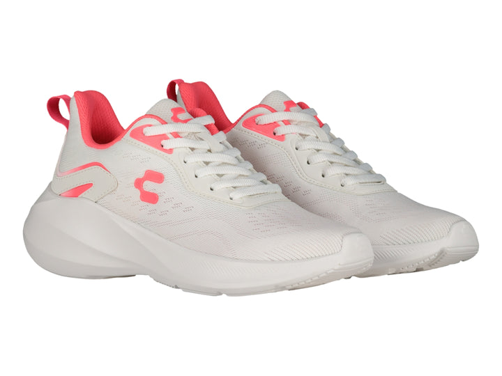 Tenis deportivos Charly color blanco con detalles en rosa, diseño ligero y moderno.