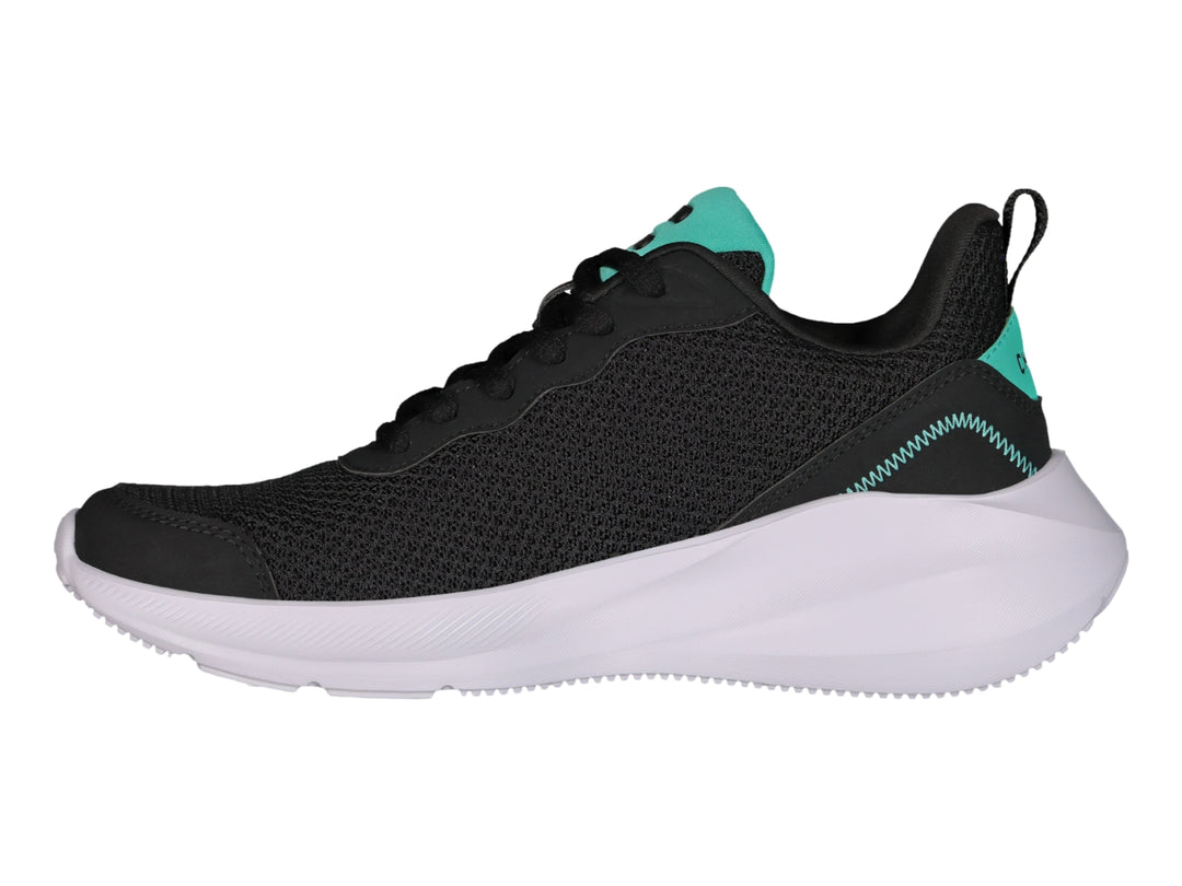 Tenis deportivos Charly color negro con detalles en aqua y suela blanca.