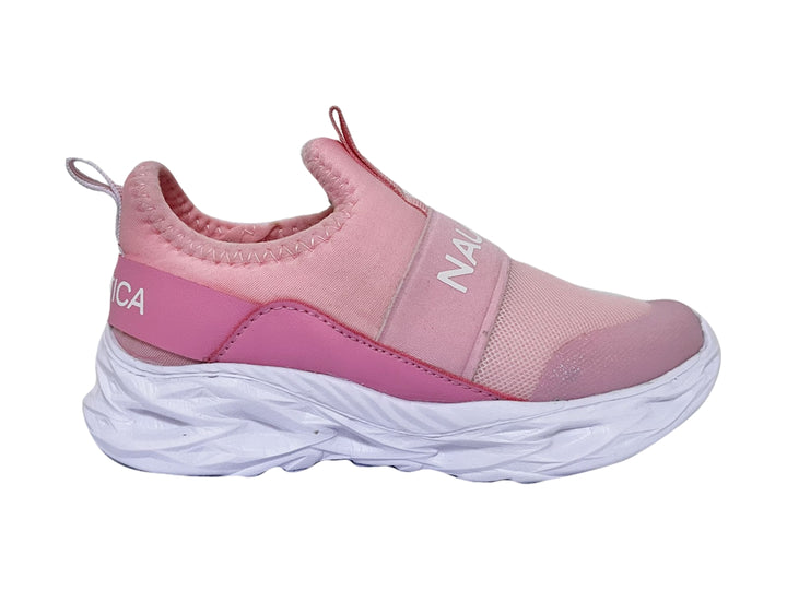 Tenis deportivos Nautica para niña en color rosa con suela blanca gruesa y diseño slip-on.
