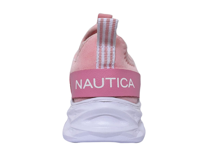 Tenis deportivos Nautica para niña en color rosa con suela blanca gruesa y diseño slip-on.
