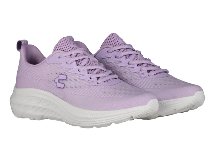 Tenis deportivos Charly de color lila con suela blanca, vista lateral.