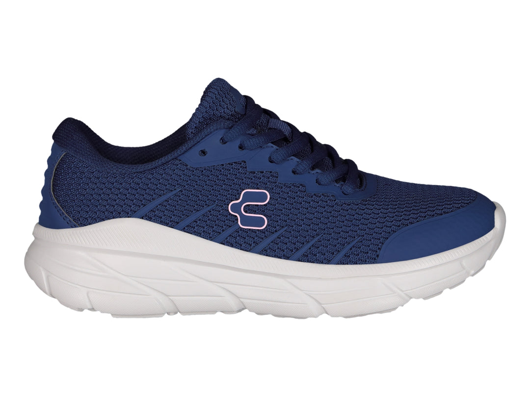 Tenis deportivos Charly color azul marino con suela blanca y detalle en rosa.
