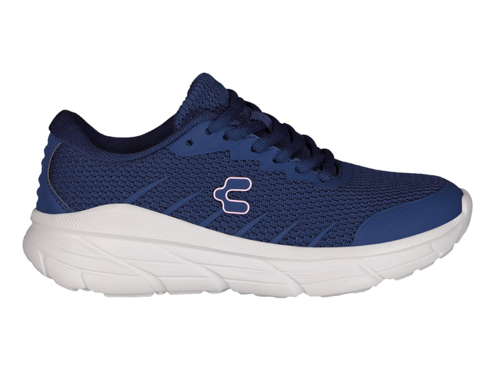 Tenis deportivos Charly color azul marino con suela blanca y detalle en rosa.