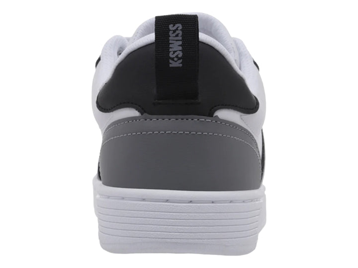 Tenis K-Swiss modelo Lozan Match en colores blanco y gris con detalles en negro y suela blanca.