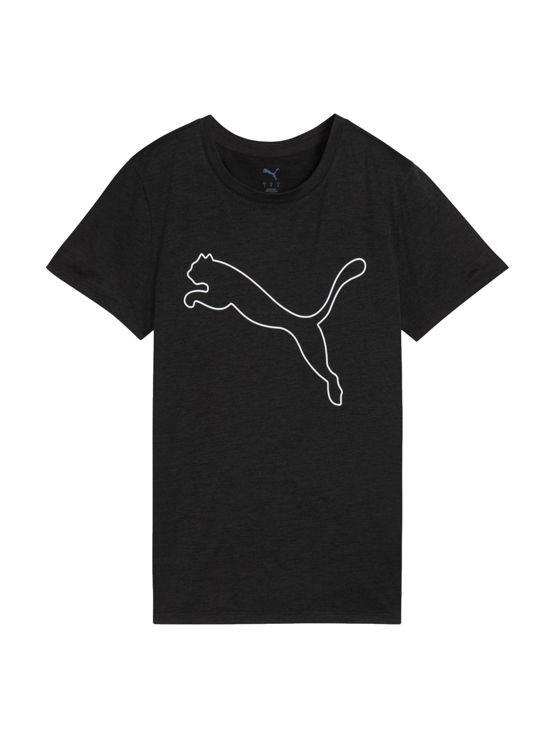 Camiseta deportiva PUMA de color negro jaspeado con logo blanco en el pecho.