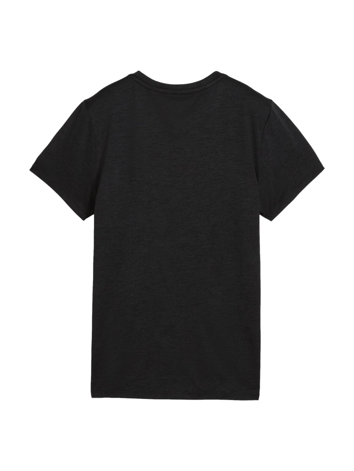 Camiseta deportiva PUMA de color negro jaspeado con logo blanco en el pecho.