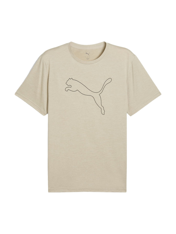 Camiseta PUMA de manga corta color beige Desert Dust con contorno del logo del gato en el pecho.