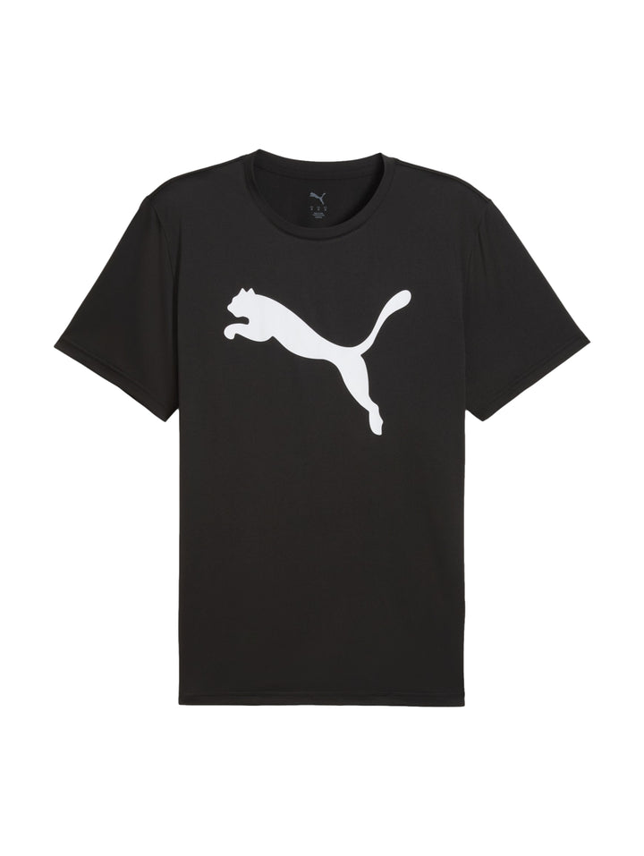 Hombre vistiendo playera deportiva PUMA color negro con logotipo blanco en el pecho.