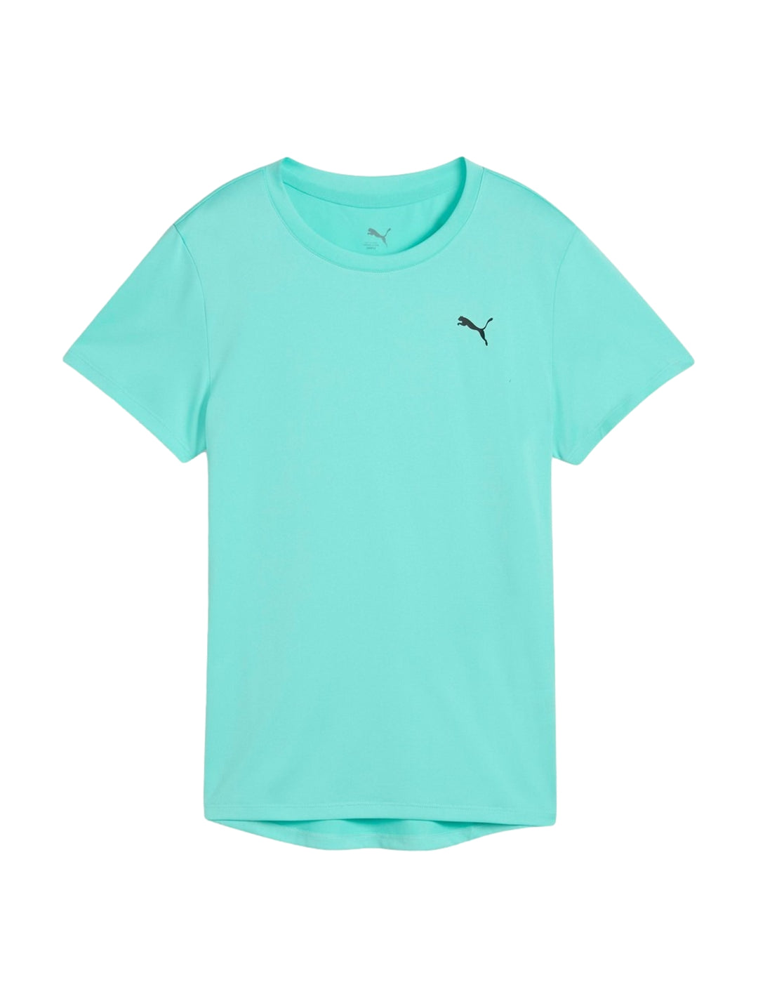 Playera deportiva PUMA de color aguamarina con cuello redondo y manga corta.