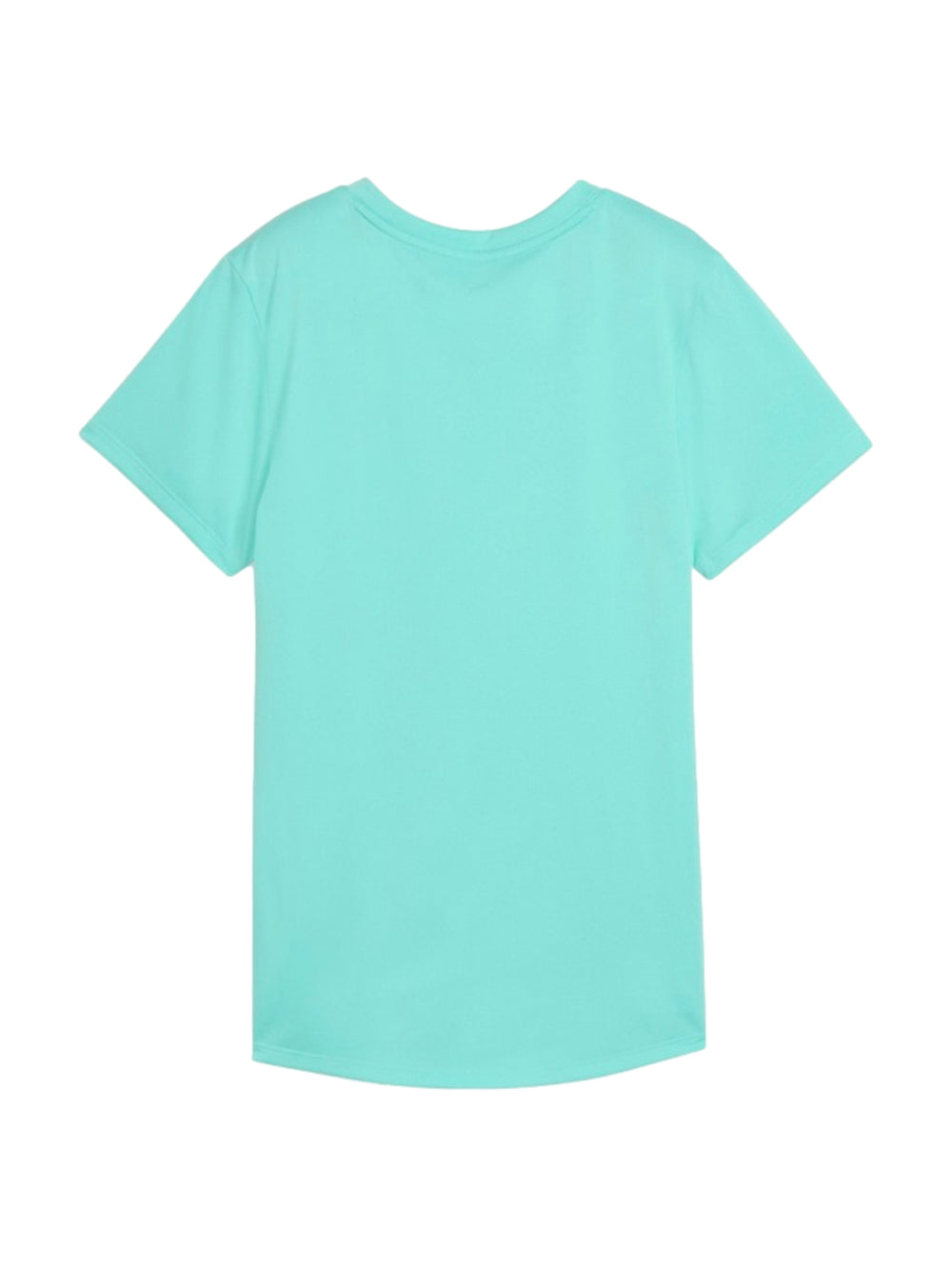 Playera deportiva PUMA de color aguamarina con cuello redondo y manga corta.