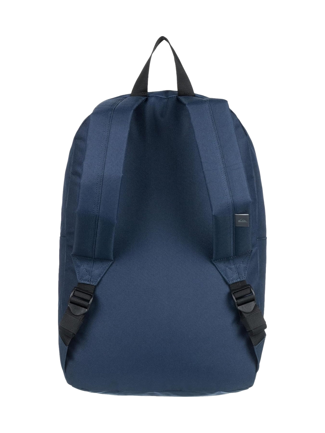 Mochila escolar Quiksilver color azul marino con logotipo frontal en blanco y naranja.