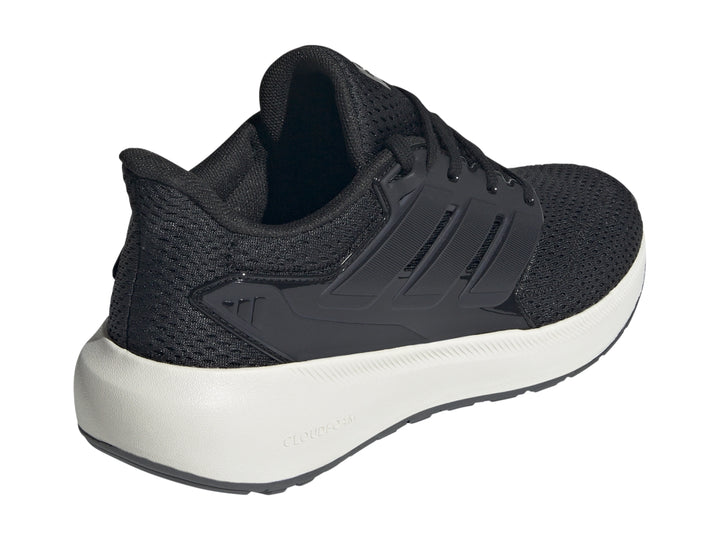 Tenis deportivos Adidas color negro con suela blanca y tejido de malla.