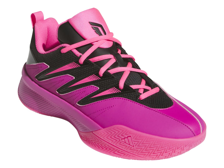 Tenis de baloncesto Adidas Dame Certified 3 en color fucsia con detalles en negro.