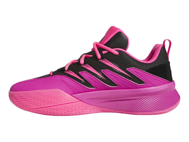 Tenis de baloncesto Adidas Dame Certified 3 en color fucsia con detalles en negro.
