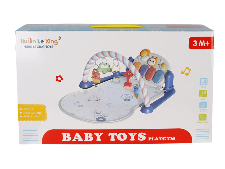 Set de tapete interactivo Playgym para bebé con arco de juguetes colgantes y piano musical en colores multicolor.