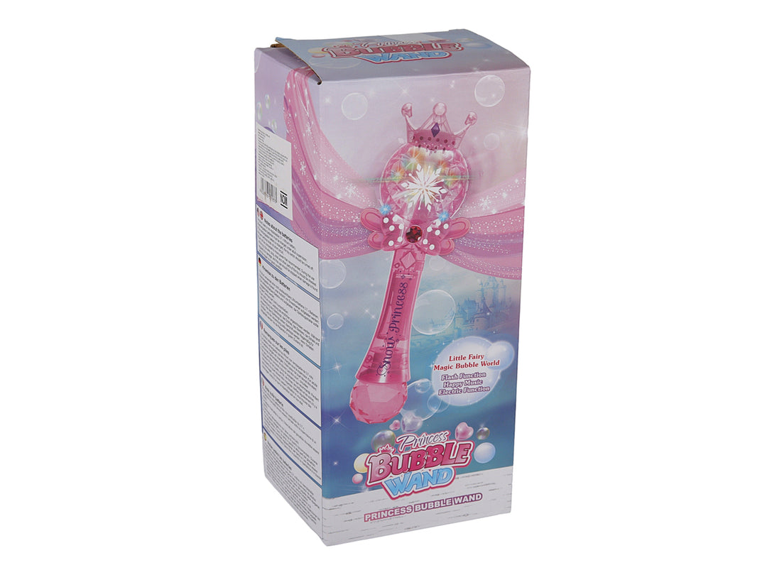Varita mágica de juguete color lila y rosa con alas desplegables, corona y cable de carga incluido.