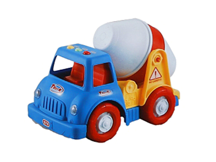 Camión mezcladora de concreto de juguete multicolor en su empaque original para niños.