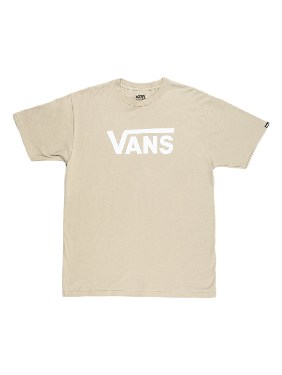 Hombre vistiendo playera Vans Classic color London Fog con logotipo blanco en el pecho.
