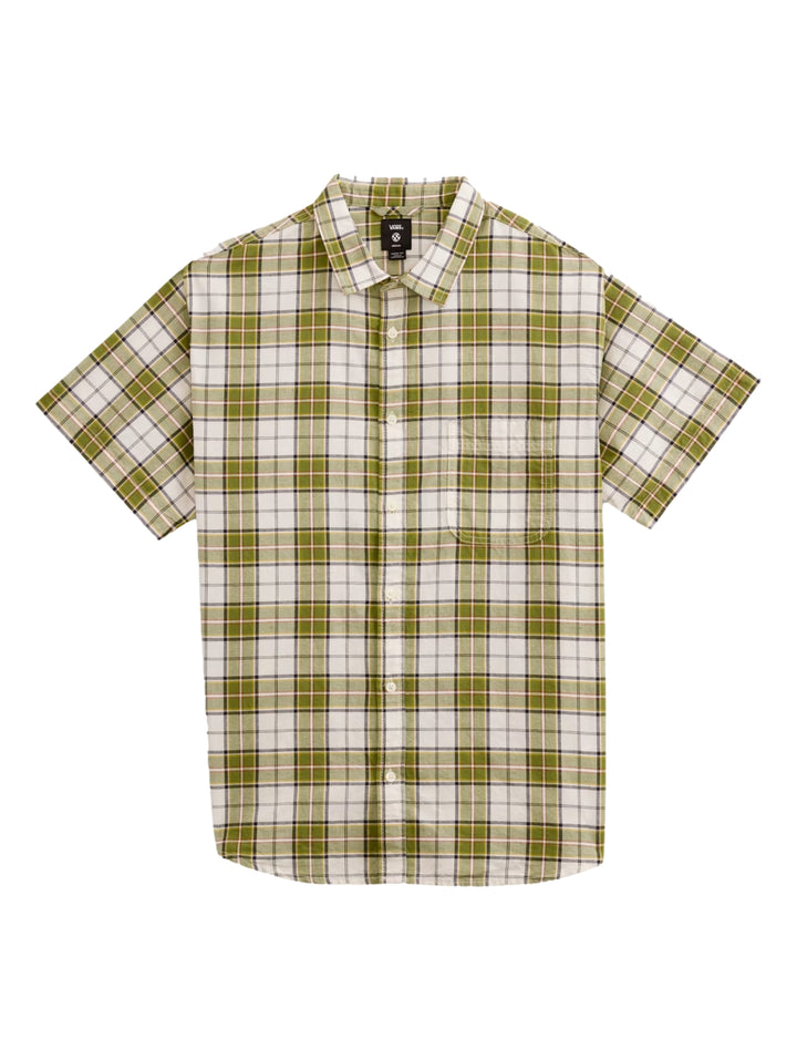 Camisa de manga corta VANS con estampado de cuadros en colores blanco y verde oliva.
