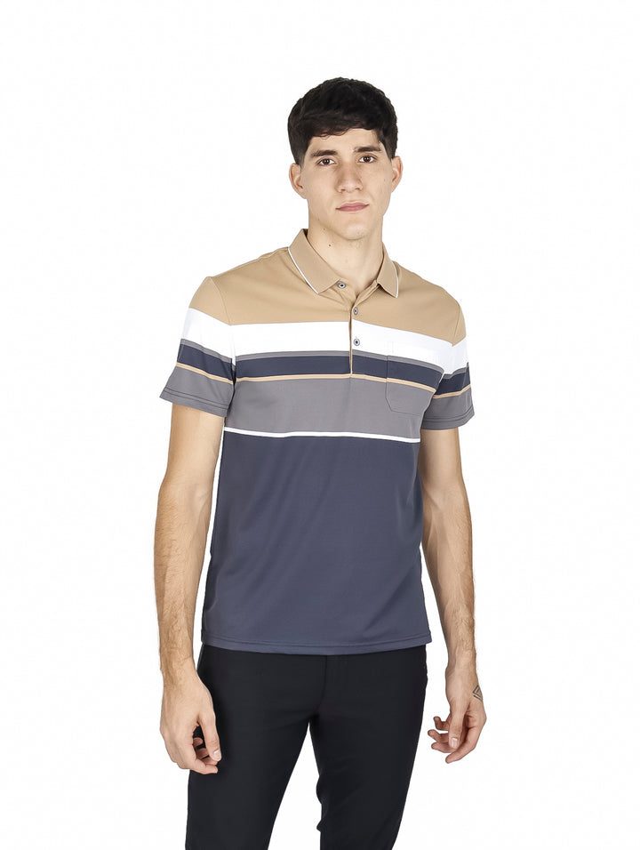 Playera Polo ATOK Color Block Gris y Beige para Hombre