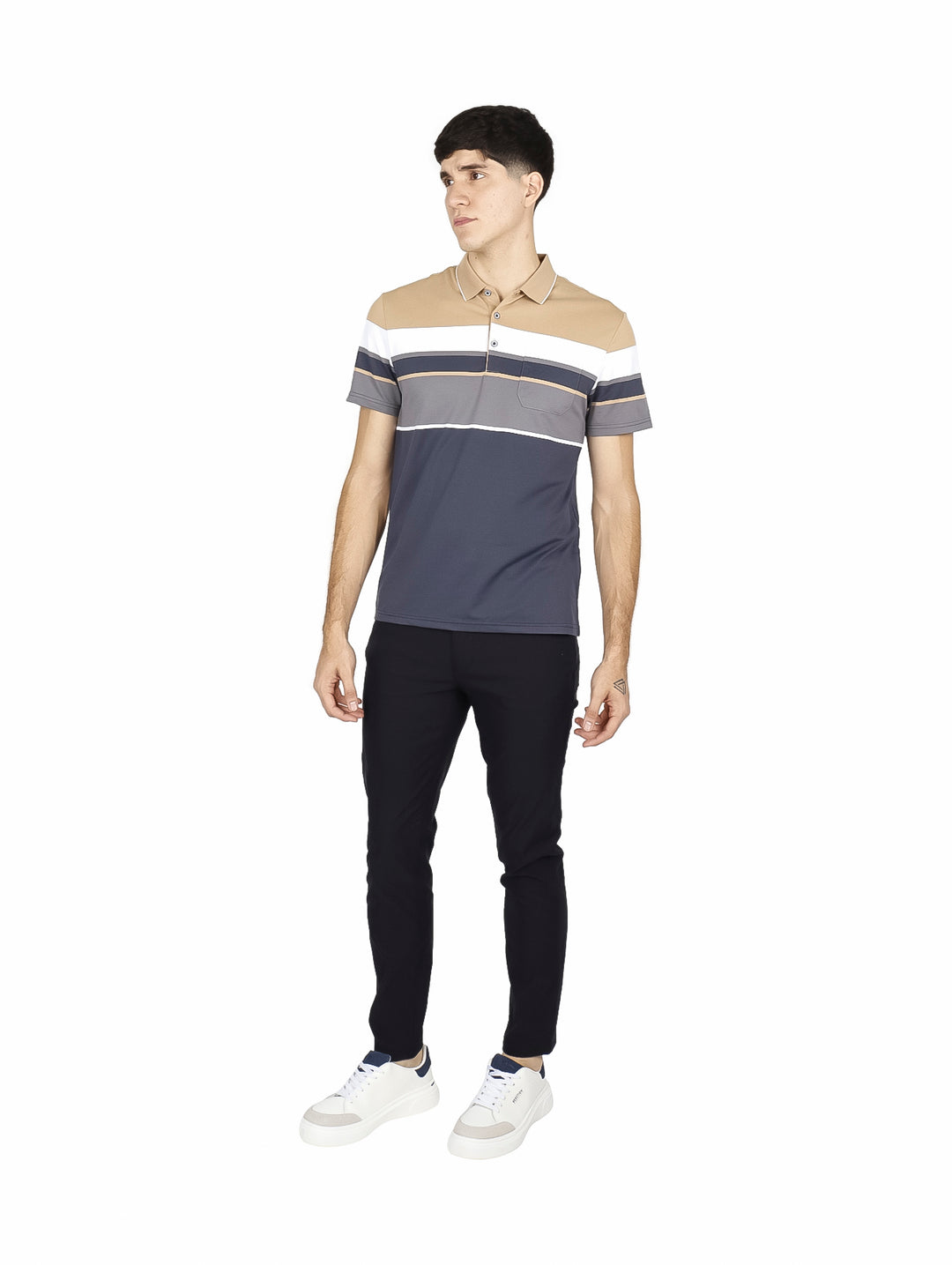Playera Polo ATOK Color Block Gris y Beige para Hombre