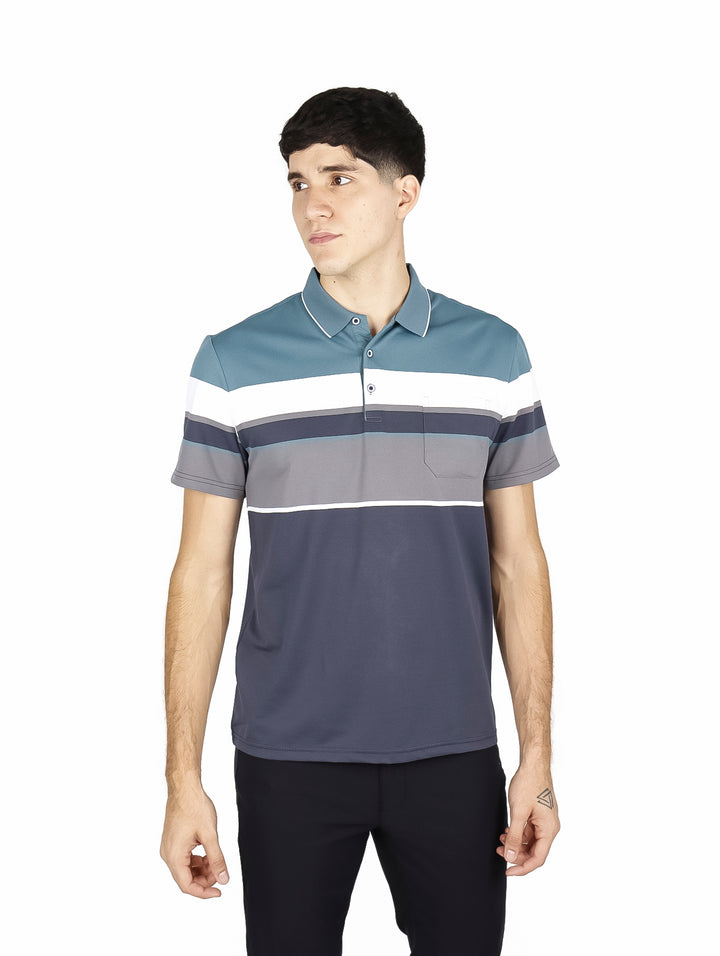 Playera Polo ATOK Color Block Gris y Verde para Hombre