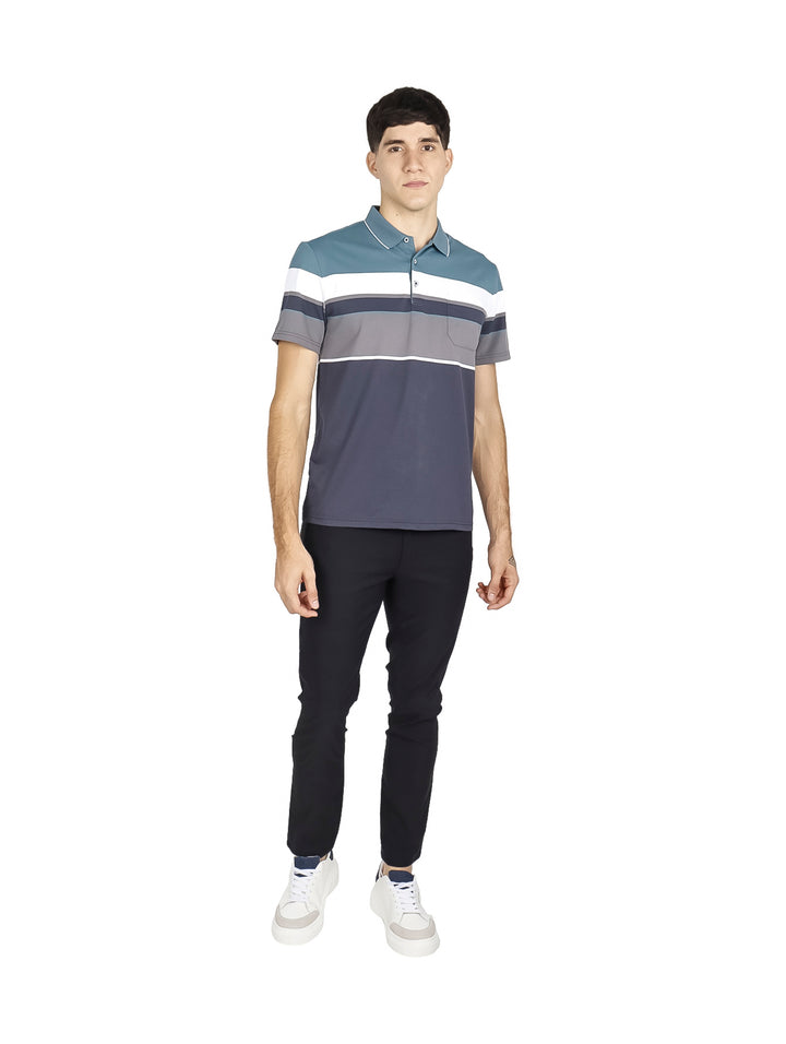 Playera Polo ATOK Color Block Gris y Verde para Hombre