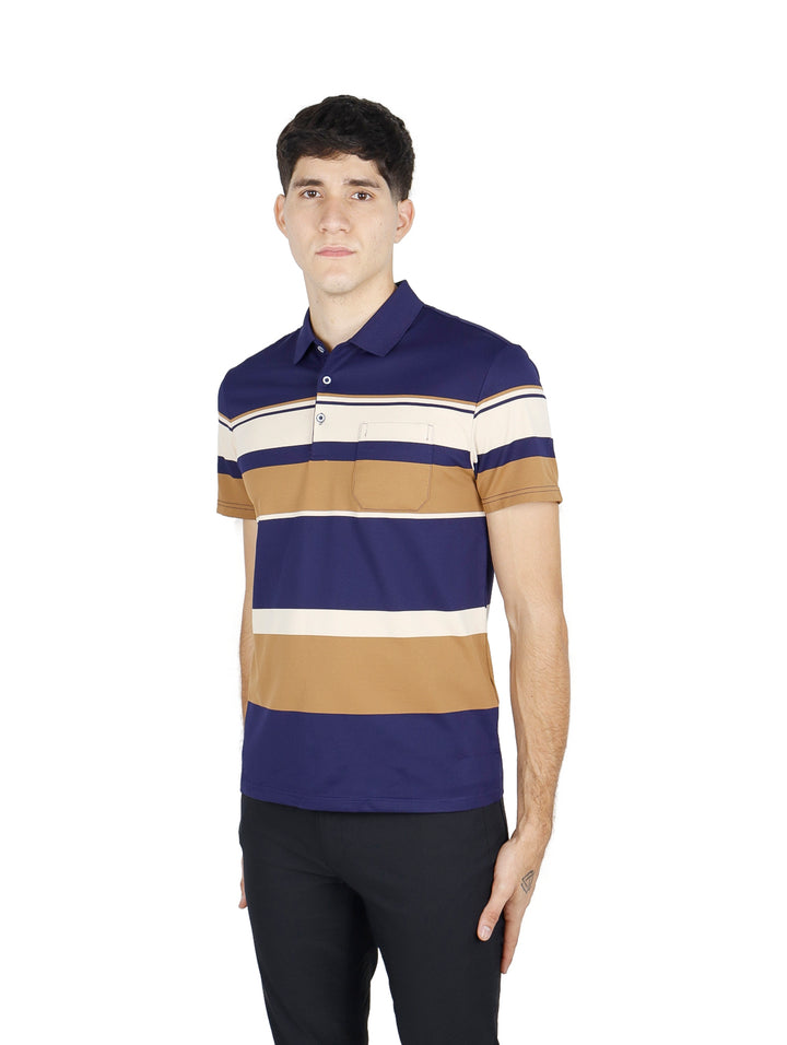 Playera Polo ATOK Color Block Azul y Beige para Hombre